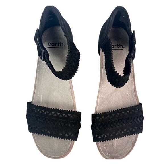 Earth Ivy Seneca Black Leather Ankle Strappy Sandals Womens 9M Block Heel - Picture 2 of 7